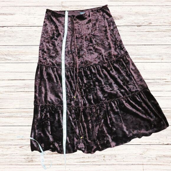 Dress Barn Skirt Sz M Mid Calf Brown Tiered Mock Velvet  Skirt Women - Picture 7 of 8